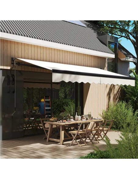 Outsunny 3.5 x 3m Electric/Manual Awning, with Remote - Beige