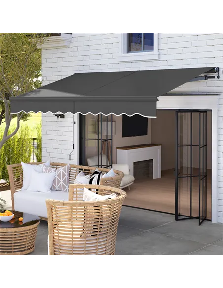 Outsunny 3 x 2.5m Electric Awning with Remote Controller, Aluminium Frame DIY Retractable Awning, UV30+ Sun Shade Canopy for Gar