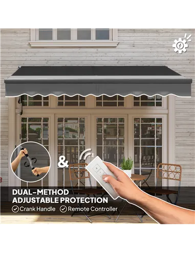 Outsunny 3 x 2.5m Electric Awning with Remote Controller, Aluminium Frame DIY Retractable Awning, UV30+ Sun Shade Canopy for Gar