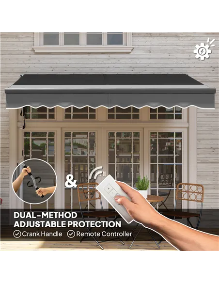 Outsunny 3 x 2.5m Electric Awning with Remote Controller, Aluminium Frame DIY Retractable Awning, UV30+ Sun Shade Canopy for Gar
