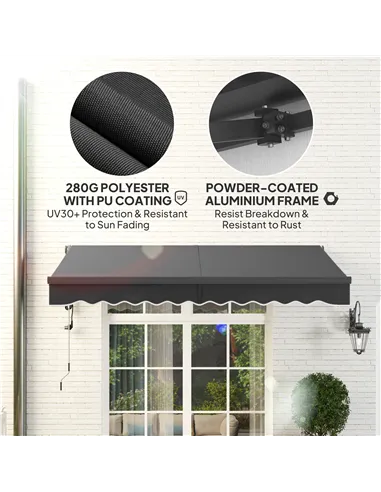 Outsunny 3 x 2.5m Electric Awning with Remote Controller, Aluminium Frame DIY Retractable Awning, UV30+ Sun Shade Canopy for Gar