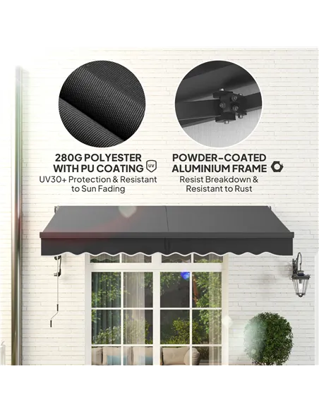 Outsunny 3 x 2.5m Electric Awning with Remote Controller, Aluminium Frame DIY Retractable Awning, UV30+ Sun Shade Canopy for Gar