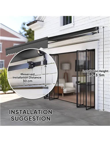 Outsunny 3 x 2.5m Electric Awning with Remote Controller, Aluminium Frame DIY Retractable Awning, UV30+ Sun Shade Canopy for Gar