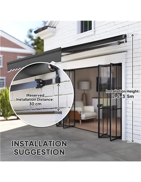 Outsunny 3 x 2.5m Electric Awning with Remote Controller, Aluminium Frame DIY Retractable Awning, UV30+ Sun Shade Canopy for Gar