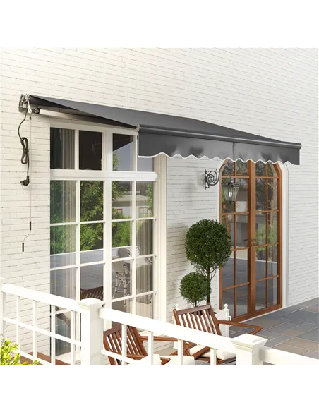 Outsunny 3 x 2.5m Electric Awning with Remote Controller, Aluminium Frame DIY Retractable Awning, UV30+ Sun Shade Canopy for Gar