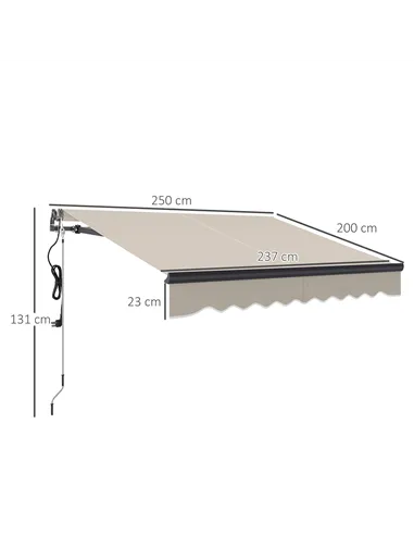 Outsunny 2.5 x 2m Electric Awning with Remote Controller, Aluminium Frame DIY Retractable Awning, UV30+ Sun Shade Canopy for Gar