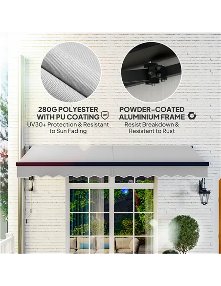 Outsunny 3.5 x 3(m) Electric Awning with Remote Controller, Aluminium Frame DIY Retractable Awning, UPF30+ Sun Shade Canopy for 