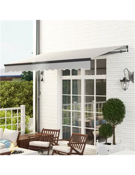 Outsunny 3.5 x 3(m) Electric Awning with Remote Controller, Aluminium Frame DIY Retractable Awning, UPF30+ Sun Shade Canopy for 