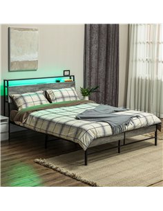 HOMCOM Double Steel Bed Frame, with LED Lights and Headboard Shelf - Grey 2