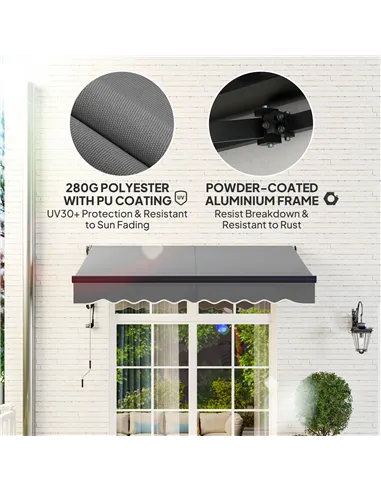 Outsunny 2.5 x 2m Electric Awning with Remote Controller, Aluminium Frame DIY Retractable Awning, UV30+ Sun Shade Canopy for Gar