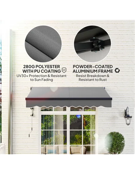 Outsunny 2.5 x 2m Electric Awning with Remote Controller, Aluminium Frame DIY Retractable Awning, UV30+ Sun Shade Canopy for Gar