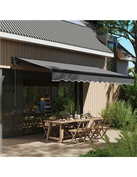 Outsunny 3.5 x 3m Electric/Manual Awning, with Remote - Dark Grey