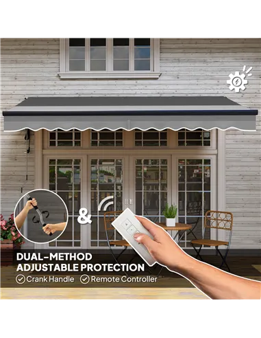 Outsunny 3.5 x 3m Electric/Manual Awning, with Remote - Dark Grey