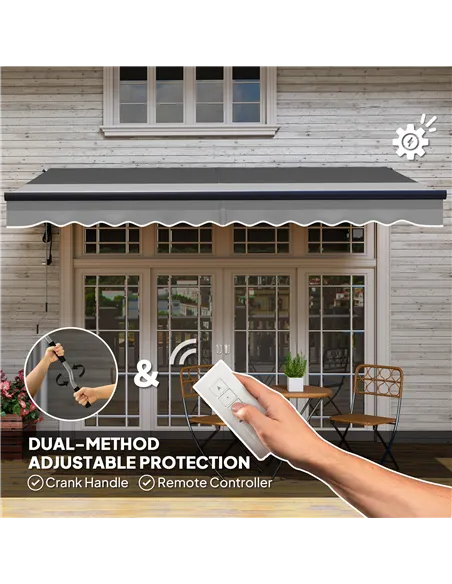 Outsunny 3.5 x 3m Electric/Manual Awning, with Remote - Dark Grey