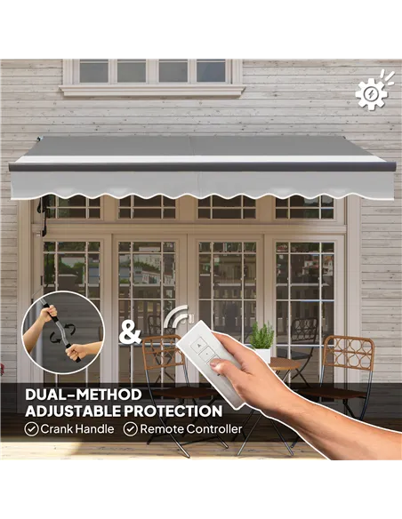 Outsunny 3 x 2.5m Electric Awning with Remote Controller, Aluminium Frame DIY Retractable Awning, UV30+ Sun Shade Canopy for Gar