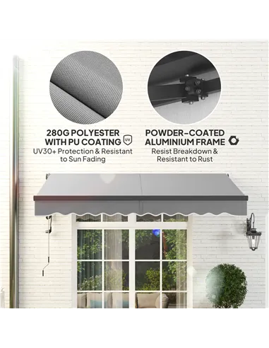 Outsunny 3 x 2.5m Electric Awning with Remote Controller, Aluminium Frame DIY Retractable Awning, UV30+ Sun Shade Canopy for Gar