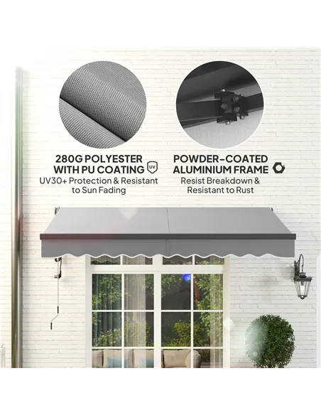 Outsunny 3 x 2.5m Electric Awning with Remote Controller, Aluminium Frame DIY Retractable Awning, UV30+ Sun Shade Canopy for Gar