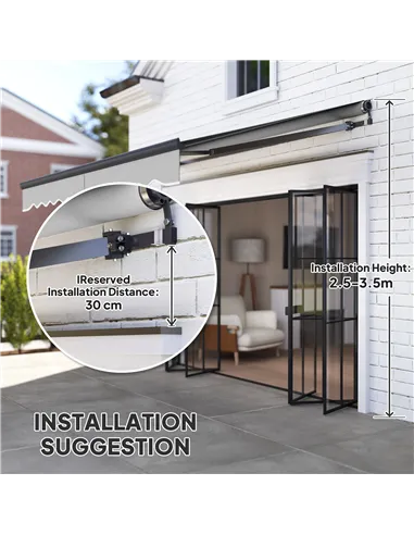 Outsunny 3 x 2.5m Electric Awning with Remote Controller, Aluminium Frame DIY Retractable Awning, UV30+ Sun Shade Canopy for Gar