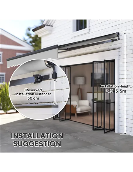 Outsunny 3 x 2.5m Electric Awning with Remote Controller, Aluminium Frame DIY Retractable Awning, UV30+ Sun Shade Canopy for Gar