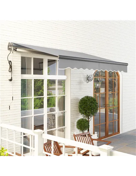 Outsunny 3 x 2.5m Electric Awning with Remote Controller, Aluminium Frame DIY Retractable Awning, UV30+ Sun Shade Canopy for Gar