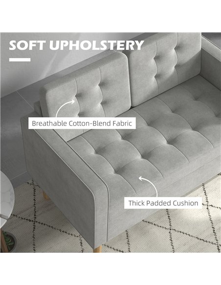 HOMCOM Modern 2 Seater Sofa with Hidden Storage, 117cm Tufted Cotton Couch with Wood Legs, Compact Loveseat for Living Room, Kit
