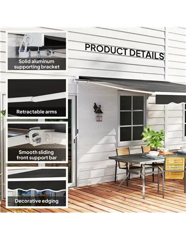 Outsunny Garden Retractable Awning - Black