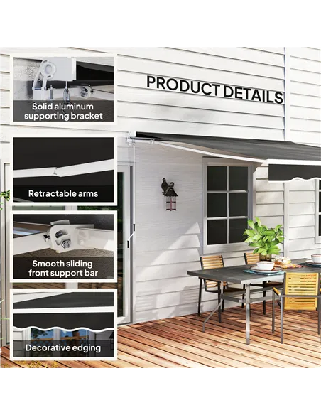 Outsunny Garden Retractable Awning - Black