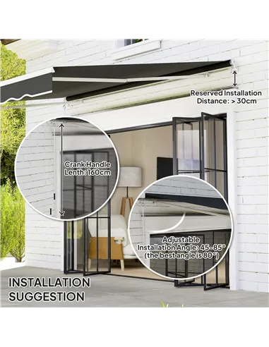 Outsunny Garden Retractable Awning - Black