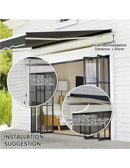 Outsunny Garden Retractable Awning - Black