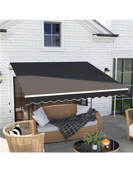 Outsunny 3 x 2.5m Garden Patio Manual Awning, Retractable Canopy Sun Shade Shelter with Fittings and Crank Handle, Black