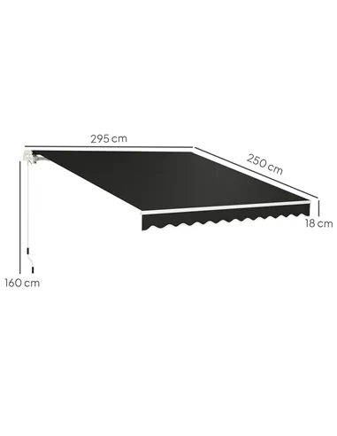 Outsunny 3 x 2.5m Garden Patio Manual Awning, Retractable Canopy Sun Shade Shelter with Fittings and Crank Handle, Black