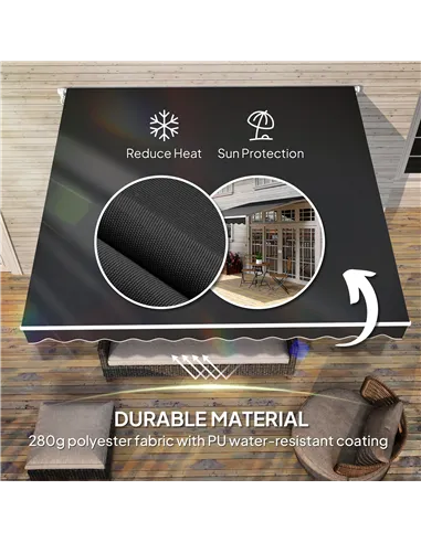 Outsunny 3 x 2.5m Garden Patio Manual Awning, Retractable Canopy Sun Shade Shelter with Fittings and Crank Handle, Black