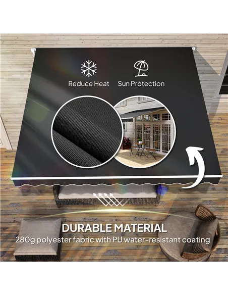 Outsunny 3 x 2.5m Garden Patio Manual Awning, Retractable Canopy Sun Shade Shelter with Fittings and Crank Handle, Black