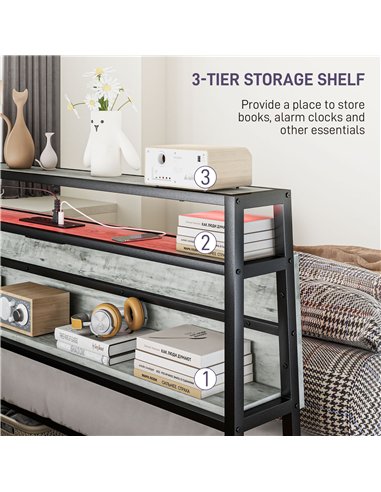 HOMCOM Double Steel Bed Frame, with LED Lights and Headboard Shelf - Grey