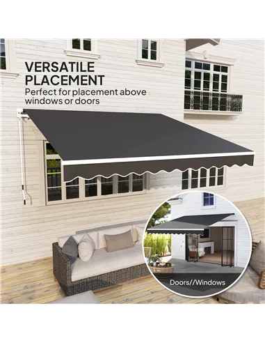 Outsunny 3 x 2.5m Garden Patio Manual Awning, Retractable Canopy Sun Shade Shelter with Fittings and Crank Handle, Black