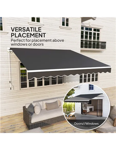 Outsunny 3 x 2.5m Garden Patio Manual Awning, Retractable Canopy Sun Shade Shelter with Fittings and Crank Handle, Black