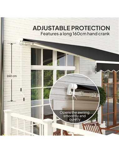 Outsunny 3 x 2.5m Garden Patio Manual Awning, Retractable Canopy Sun Shade Shelter with Fittings and Crank Handle, Black