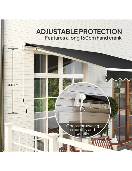 Outsunny 3 x 2.5m Garden Patio Manual Awning, Retractable Canopy Sun Shade Shelter with Fittings and Crank Handle, Black