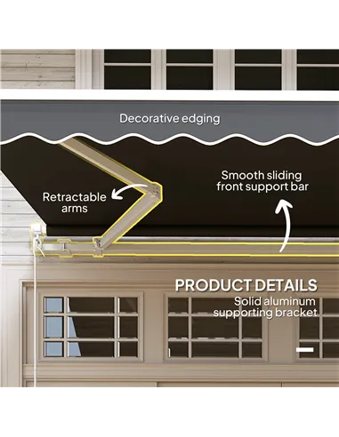 Outsunny 3 x 2.5m Garden Patio Manual Awning, Retractable Canopy Sun Shade Shelter with Fittings and Crank Handle, Black