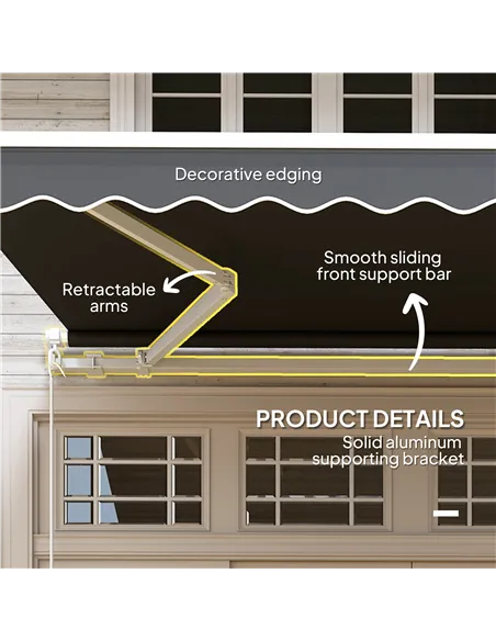 Outsunny 3 x 2.5m Garden Patio Manual Awning, Retractable Canopy Sun Shade Shelter with Fittings and Crank Handle, Black