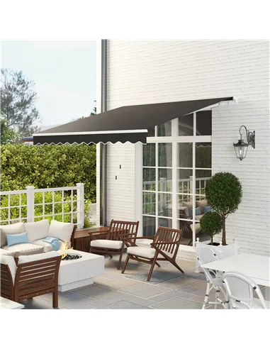 Outsunny 3 x 2.5m Garden Patio Manual Awning, Retractable Canopy Sun Shade Shelter with Fittings and Crank Handle, Black