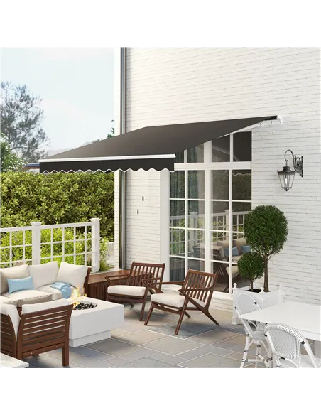 Outsunny 3 x 2.5m Garden Patio Manual Awning, Retractable Canopy Sun Shade Shelter with Fittings and Crank Handle, Black