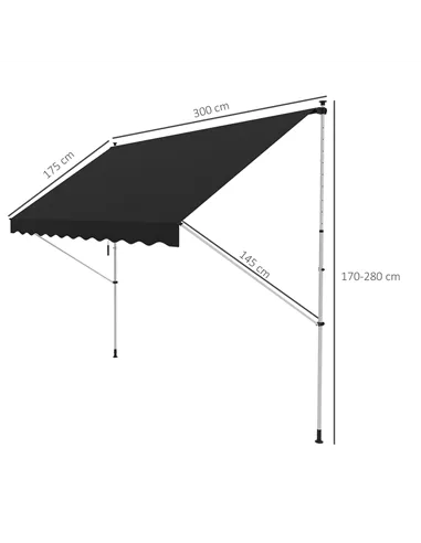 Outsunny 3x1.5m  Adjustable Outdoor Aluminium Frame Awning Black