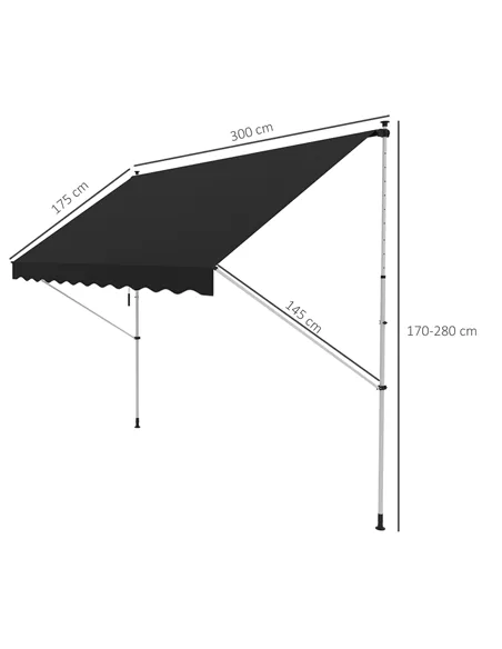 Outsunny 3x1.5m  Adjustable Outdoor Aluminium Frame Awning Black