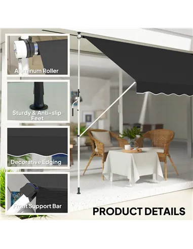 Outsunny 3x1.5m  Adjustable Outdoor Aluminium Frame Awning Black
