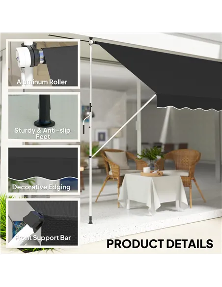 Outsunny 3x1.5m  Adjustable Outdoor Aluminium Frame Awning Black