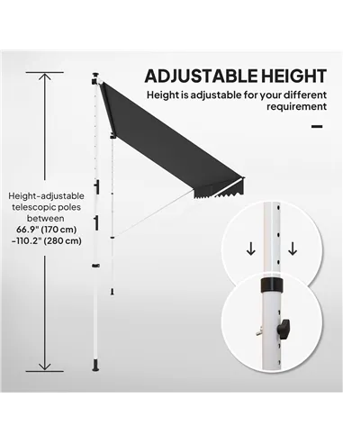 Outsunny 3x1.5m  Adjustable Outdoor Aluminium Frame Awning Black