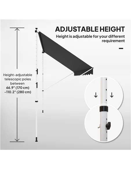 Outsunny 3x1.5m  Adjustable Outdoor Aluminium Frame Awning Black