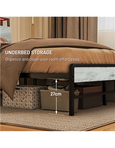 HOMCOM Double Steel Bed Frame, with LED Lights and Headboard Shelf - Grey