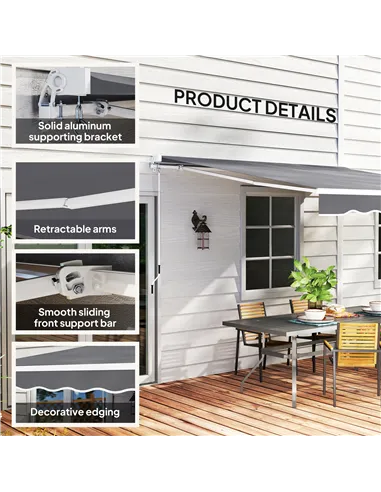 Outsunny 2 x 2.5m Manual Retractable Awning - Dark Grey